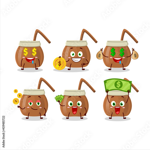 Mate tea cartoon character with cute emoticon bring money