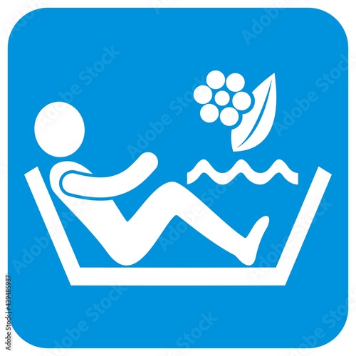 herbal spa, white silhouette of person at bathtub, vector icon at blue background