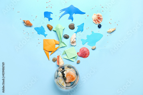 Aquarium with paper fishes ...