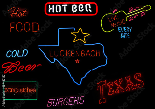 Neon Texas Sign Photo Composite Luckenbach Texas Cafe Signs