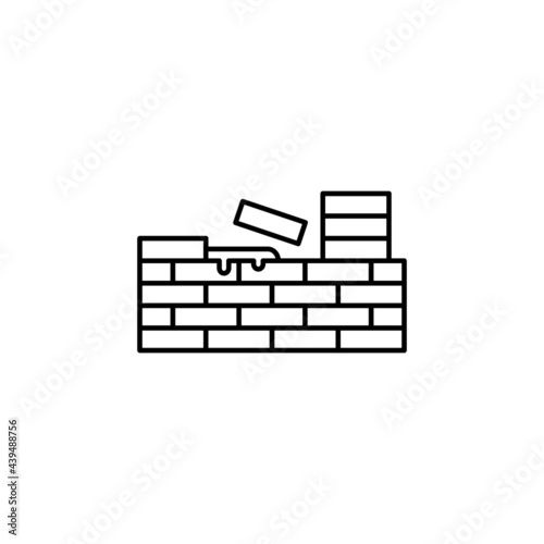 Brick build, brick wall icon in flat black line style, isolated on white background 