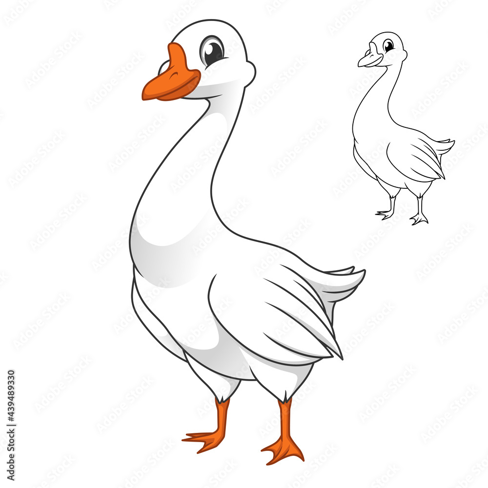 Cute Happy White Geese with Line Art Drawing, Animal Birds, Vector Character Illustration, Cartoon Mascot Logo in Isolated White Background. Cute Happy White Geese with Line Art Drawing, Animal Birds, Vector Character Illustration, Cartoon Mascot Logo in Isolated White Background.