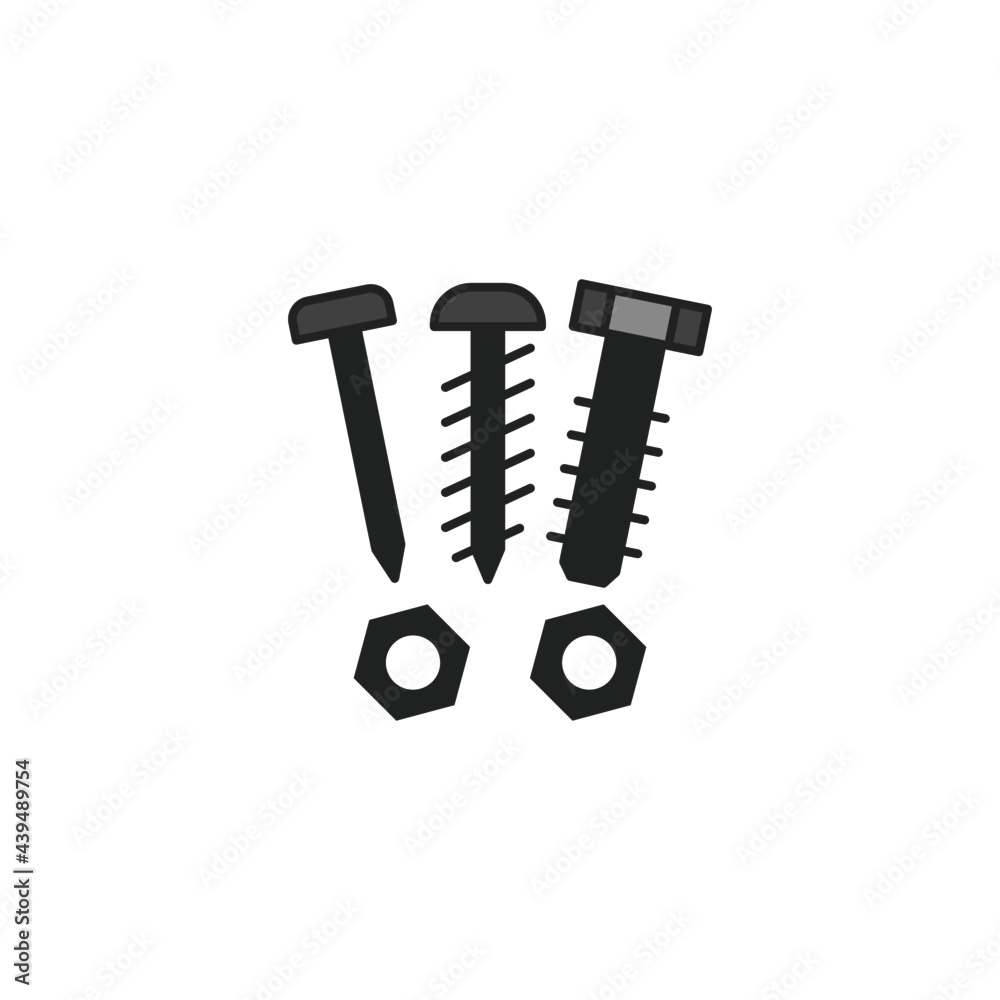 Bolt, nail, nut, rivet, screw icon in color icon, isolated on white background Bolt, nail, nut, rivet, screw icon in color icon, isolated on white background