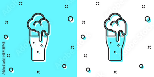 Black line Glass of beer icon isolated on green and white background. Random dynamic shapes. Vector