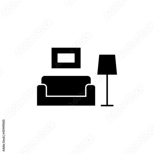 Furniture, home interior icon in solid black flat shape glyph icon, isolated on white background 