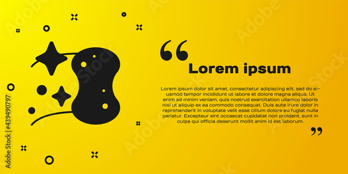 Black Sponge icon isolated on yellow background. Wisp of bast for washing dishes. Cleaning service logo. Vector
