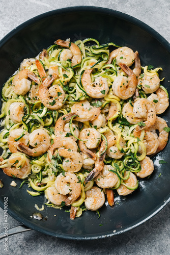 Keto Shrimp Scampi in a frying pan