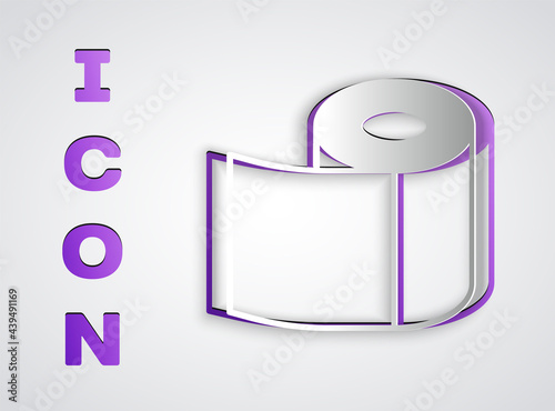 Paper cut Toilet paper roll icon isolated on grey background. Paper art style. Vector