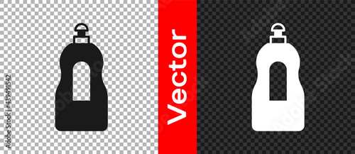 Black Dishwashing liquid bottle icon isolated on transparent background. Liquid detergent for washing dishes. Vector