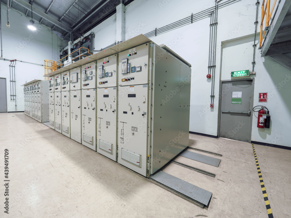 Electrical switchgear or Industrial electrical switch panel at substation in industrial zone at power plant Electrical switchgear or Industrial electrical switch panel at substation in industrial zone at power plant