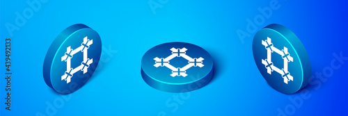 Isometric Prison window icon isolated on blue background. Blue circle button. Vector