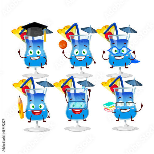 School student of blue hawaii cartoon character with various expressions