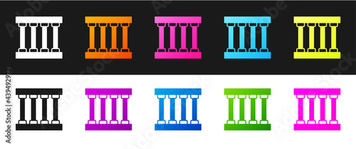 Set Prison window icon isolated on black and white background. Vector