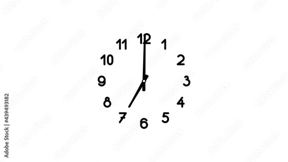 Funny spinning clock with reverse small hand in 12 hour perfect seamless loop (4K 38400x2160, 12s/30fps).