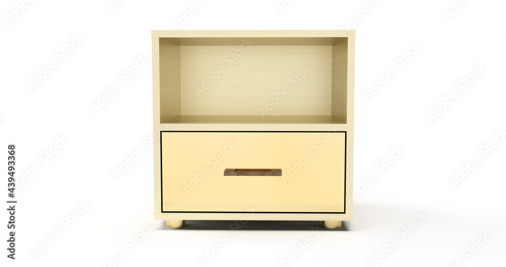 wooden cabinet isolated on white, golden bedside table on a white background wooden cabinet isolated on white, golden bedside table on a white background