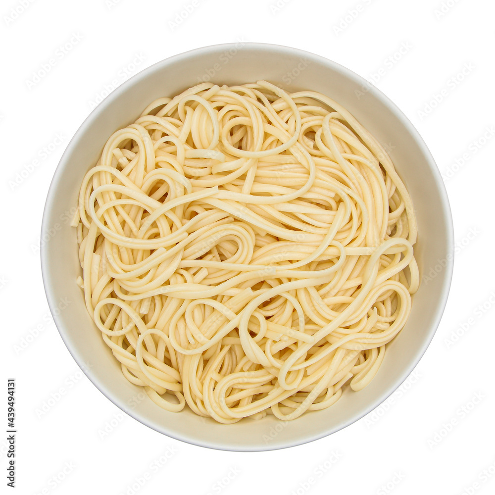linguine pasta on circle white bowl isolated on white linguine pasta on circle white bowl isolated on white