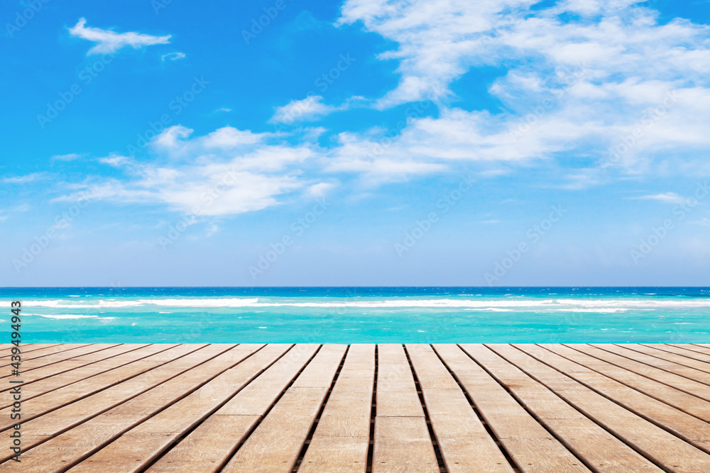 Wooden pier perspective view with ocean view