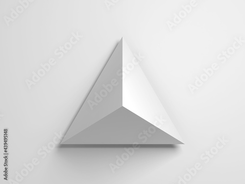 Regular tetrahedron. Abstract white geometric 3d