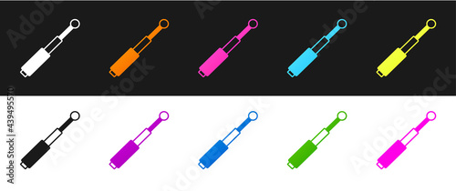 Set Telescopic baton icon isolated on black and white background. Vector