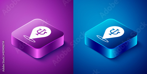Isometric Psychology icon isolated on blue and purple background. Psi symbol. Mental health concept, psychoanalysis analysis and psychotherapy. Square button. Vector