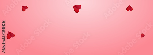 Red Heart Vector Pink Panoramic Backgound.