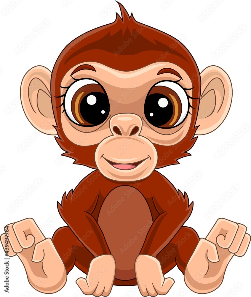 Obraz premium Cartoon cute baby monkey sitting