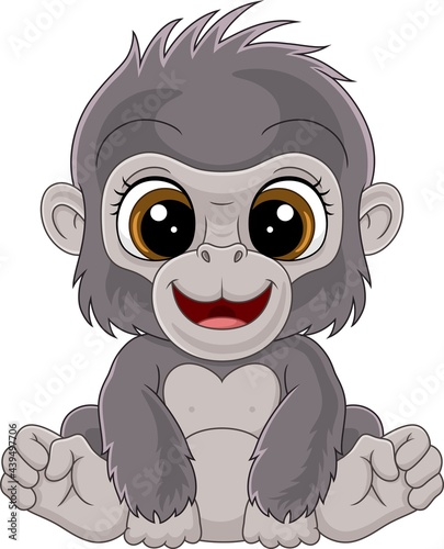 Cartoon cute baby gorilla sitting