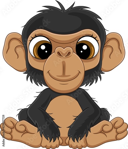 Cartoon cute baby chimpanzee sitting