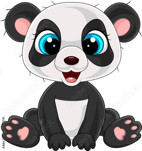 Cartoon cute little panda sitting