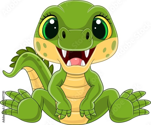 Cartoon cute baby crocodile sitting