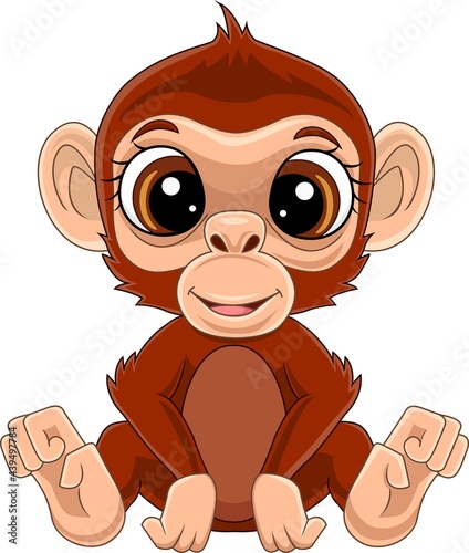 Cartoon cute baby monkey sitting