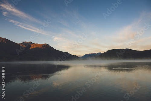 A morning mist in Autumn Lake Hayes  Queenstown  New Zealand