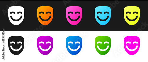 Set Comedy theatrical mask icon isolated on black and white background. Vector