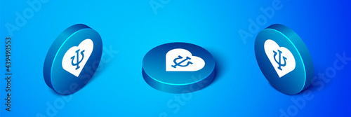 Isometric Psychology icon isolated on blue background. Psi symbol. Mental health concept, psychoanalysis analysis and psychotherapy. Blue circle button. Vector