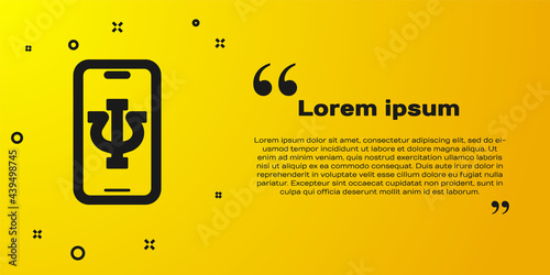 Black Online psychological counseling distance icon isolated on yellow background. Psychotherapy, psychological help, psychiatrist online consulting. Vector