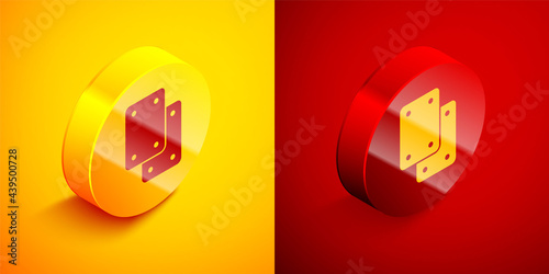 Isometric Knee pads icon isolated on orange and red background. Extreme sport. Skateboarding, bicycle, roller skating protective gear. Circle button. Vector