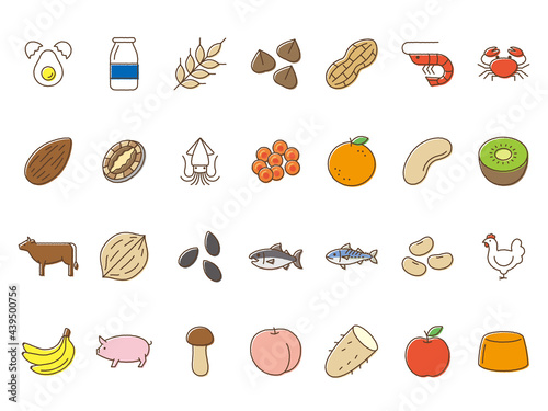 Food allergen vector icon　食物アレルギーのアイコンセット