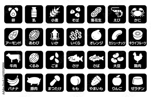 Food allergen vector icon　食物アレルギーのアイコンセット