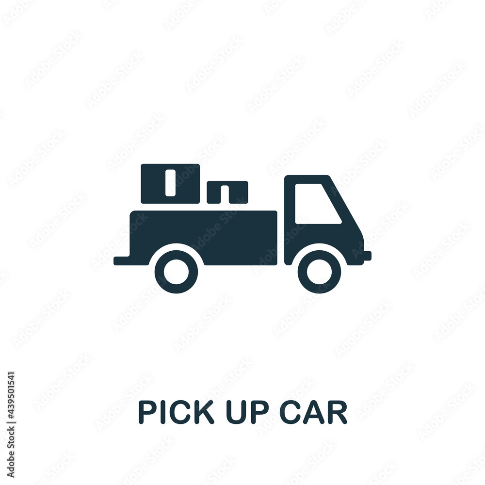 Pick Up Car icon. Monochrome simple element from manufacturing collection. Creative Pick Up Car icon for web design, templates, infographics and more Pick Up Car icon. Monochrome simple element from manufacturing collection. Creative Pick Up Car icon for web design, templates, infographics and more