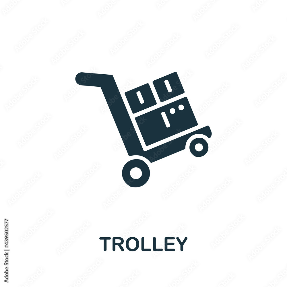 Trolley icon. Monochrome simple element from manufacturing collection. Creative Trolley icon for web design, templates, infographics and more Trolley icon. Monochrome simple element from manufacturing collection. Creative Trolley icon for web design, templates, infographics and more