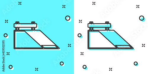 Black line Skate park icon isolated on green and white background. Set of ramp, roller, stairs for a skatepark. Extreme sport. Random dynamic shapes. Vector