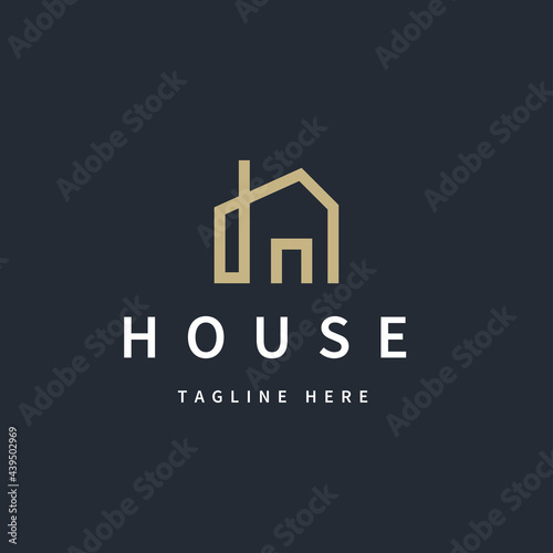 Isolated modern abstract simple line house logo symbol icon design template for Real estate, Building Company. Vector illustration.
