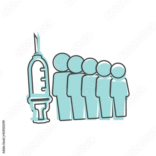 Population vaccination vector icon. Syringe and crowd of people