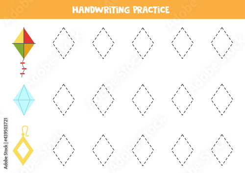 Trace contours of rhombus shape. Writing practice.
