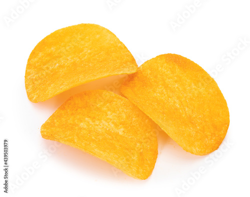 Potato chips isolated on a white background.