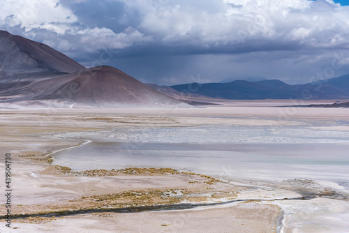 Landscape of a salty lagoon on sunny day photo