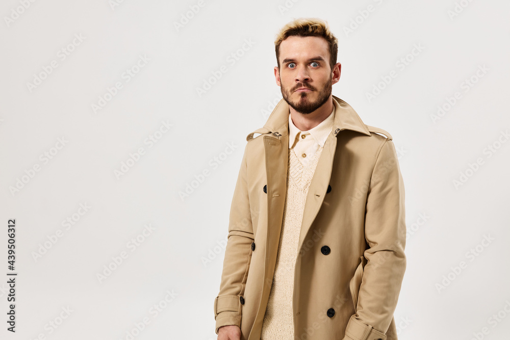 man angry facial expression emotions coat studio light background man angry facial expression emotions coat studio light background