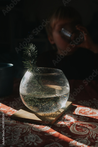 A beautiful Christmas vase on a table photo