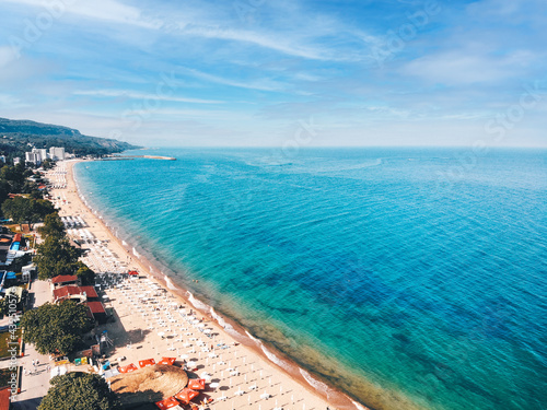 Drone bird view of the sea from the sea in Golden Sands, Varna, Bulgaria photo