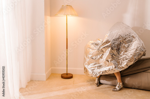 woman with a aluminium blanket photo